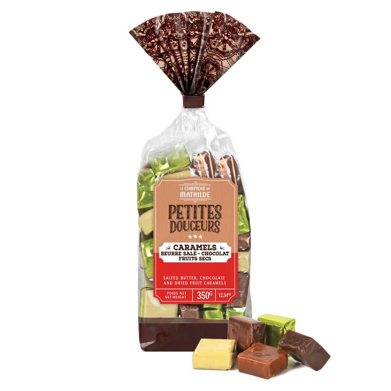 Sachet Caramels Mélangés (Nature, Chocolat, Fruits Secs) 350g