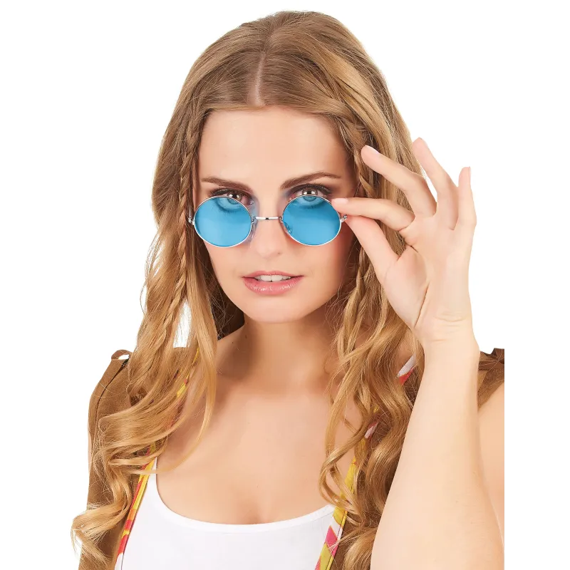 Lunettes rondes bleues de hippie adulte