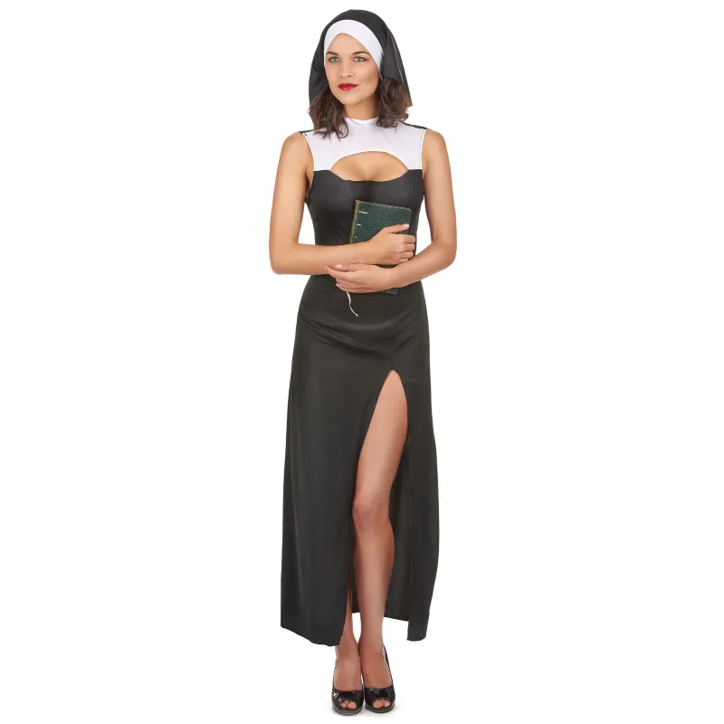 Déguisement nonne sexy robe fendue femme