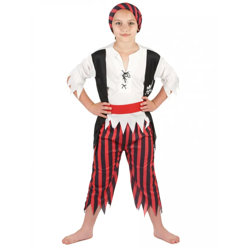 Déguisement pirate rayures noires et rouges garçon