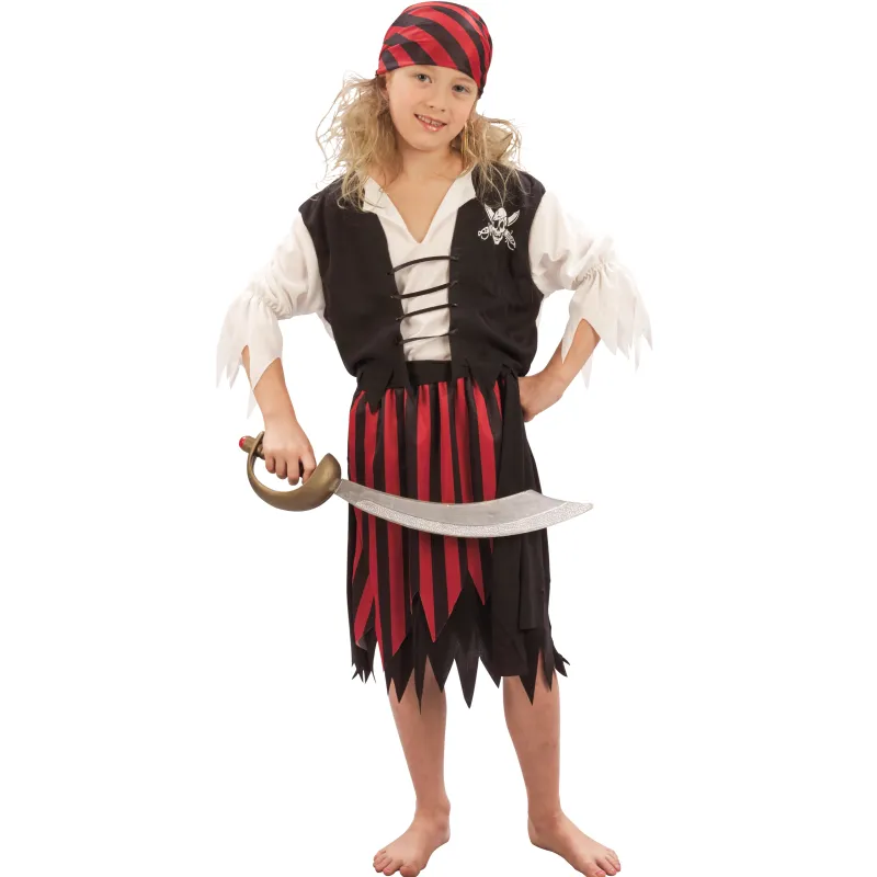 Déguisement pirate corsaire noir et rouge fille