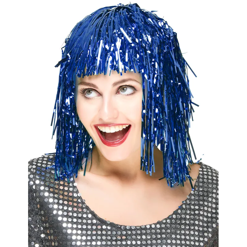 Perruque métallique bleue adulte