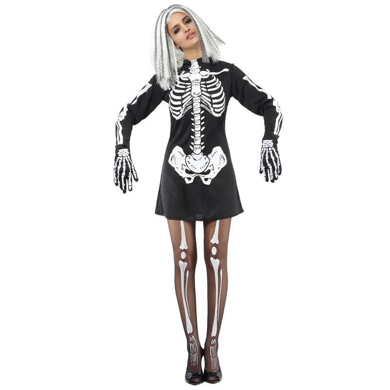 Déguisement squelette noir et blanc femme Halloween