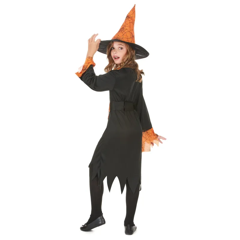 Déguisement sorcière orange et noire fille