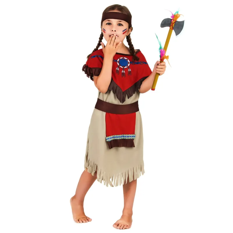 Déguisement indienne rouge et beige fille