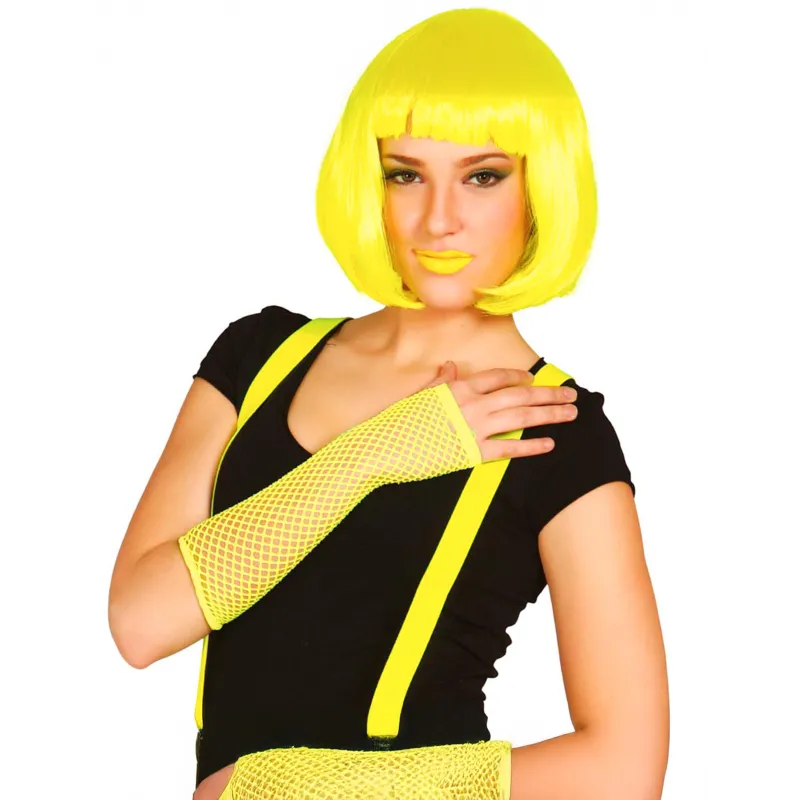 Mitaines longues jaune fluo résille femme