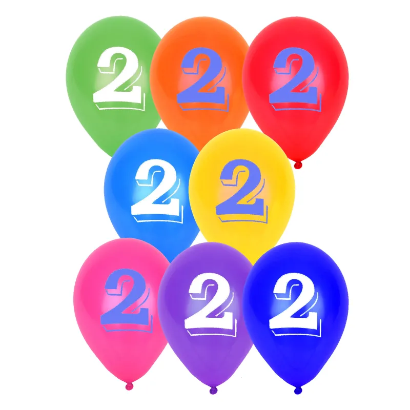 8 Ballons chiffre 2 multicolores 30 cm