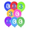 8 Ballons chiffre 3 multicolores 30 cm