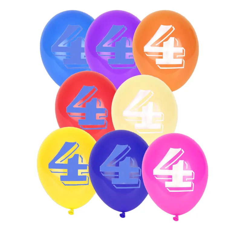 8 Ballons chiffre 4 multicolores 30 cm