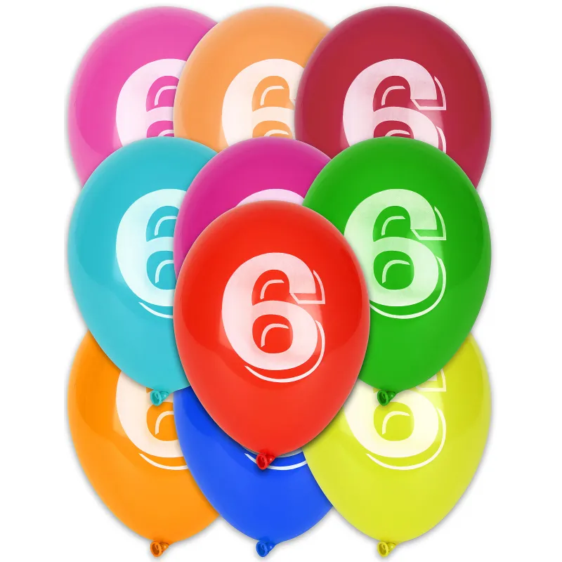 10 Ballons chiffre 6 multicolores 30 cm