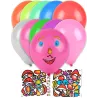 10 Ballons stickers visage multicolores 30 cm