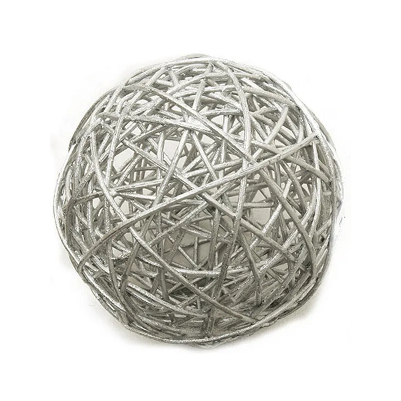 2 Boules en osier argentées 6 cm
