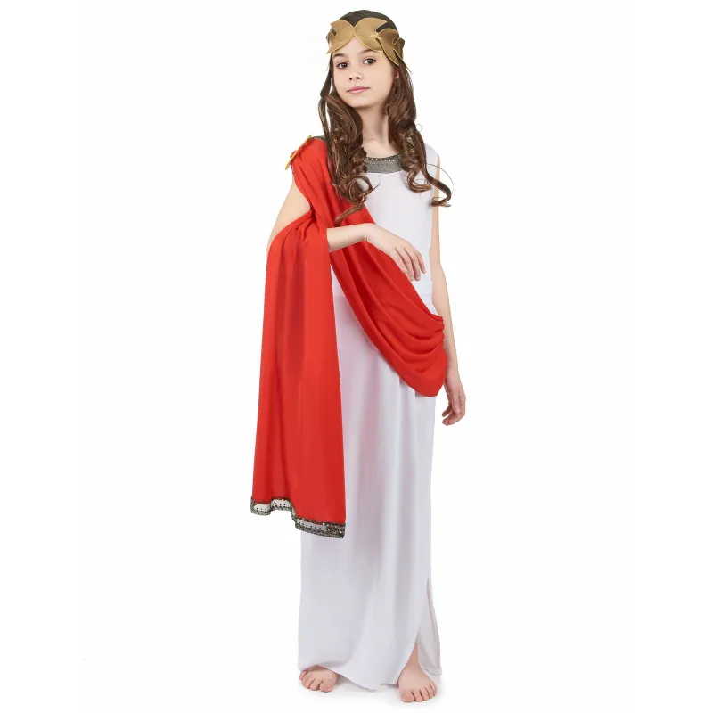 Déguisement déesse romaine à drapé rouge fille