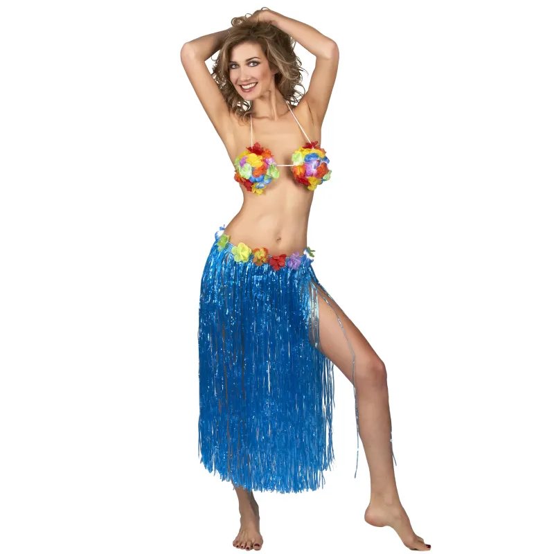 Jupe hawaïenne longue bleue adulte