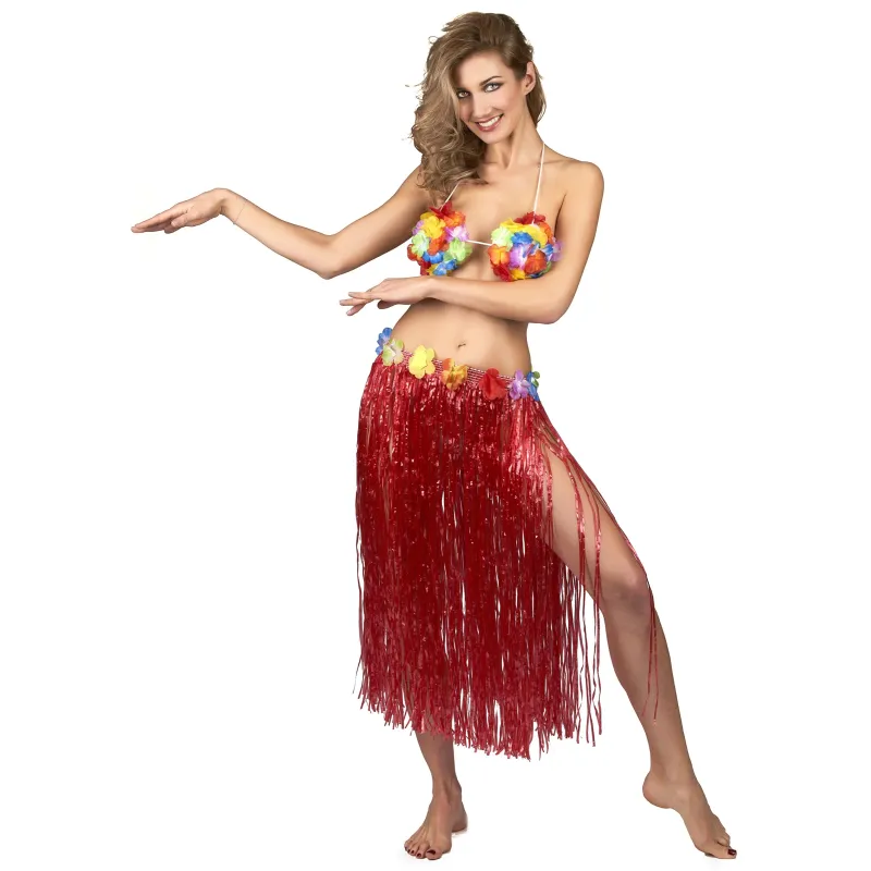 Jupe hawaïenne longue rouge adulte
