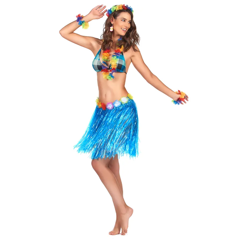 Jupe hawaïenne courte bleue adulte