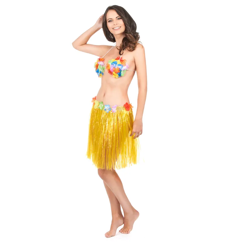 Jupe hawaïenne courte jaune adulte