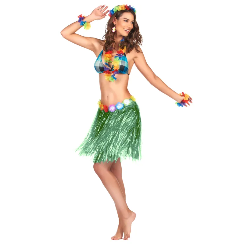 Jupe hawaïenne courte verte adulte