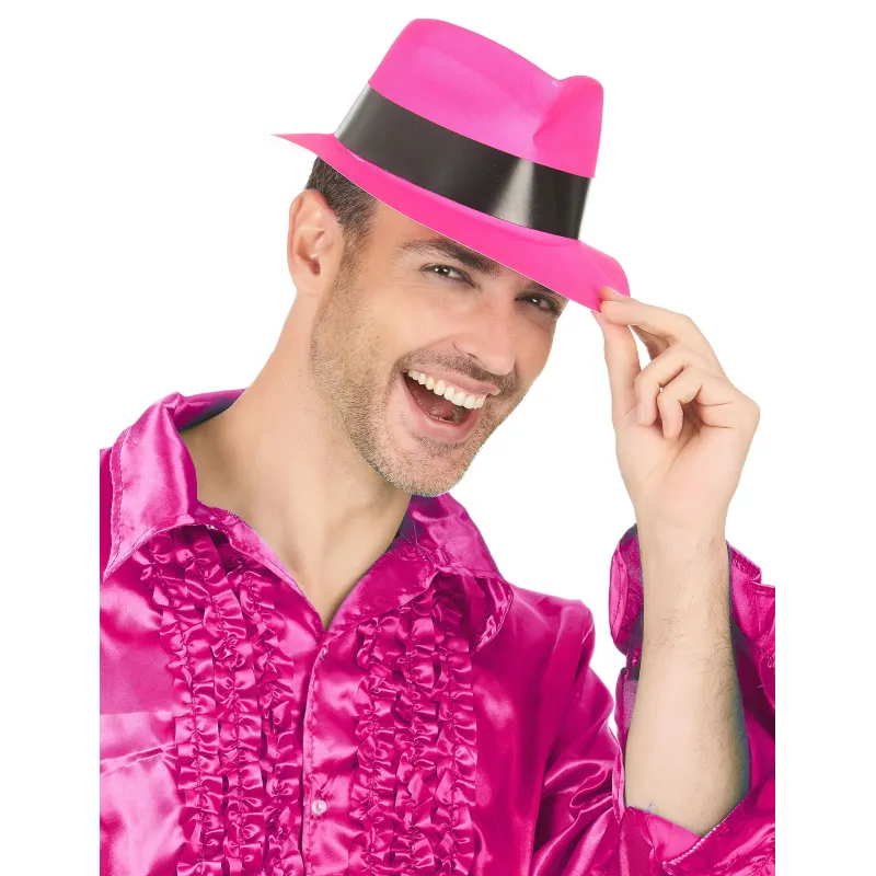 Chapeau gangster rose fluo adulte