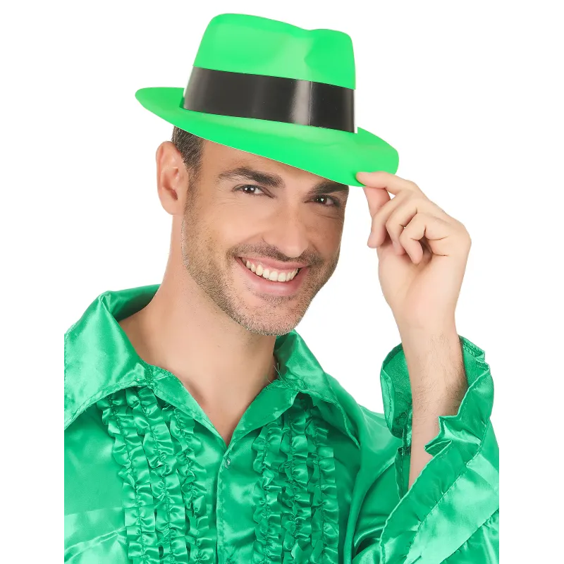 Chapeau gangster vert fluo adulte