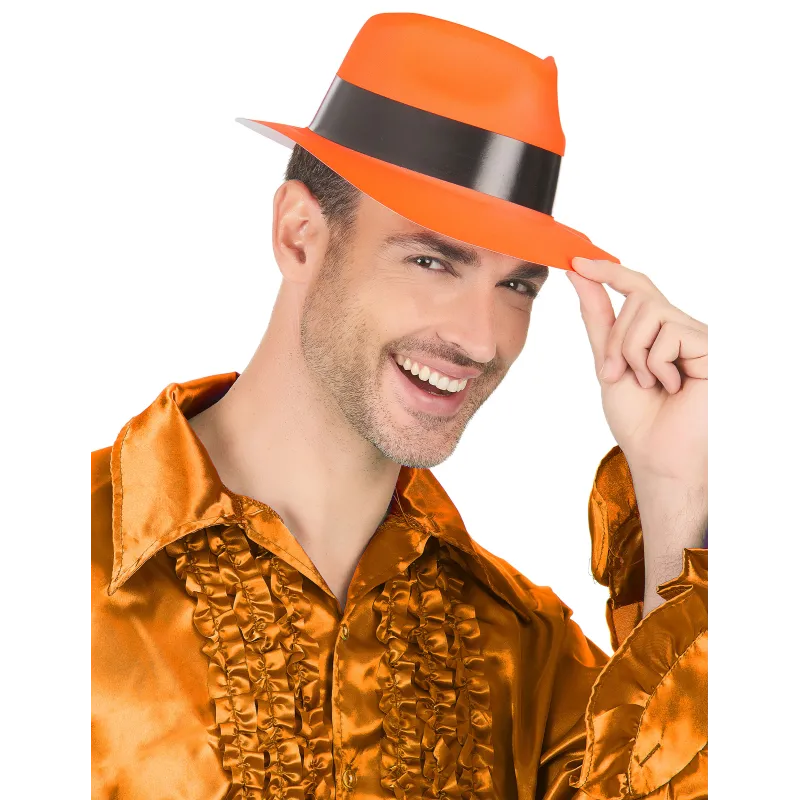 Chapeau gangster orange fluo adulte