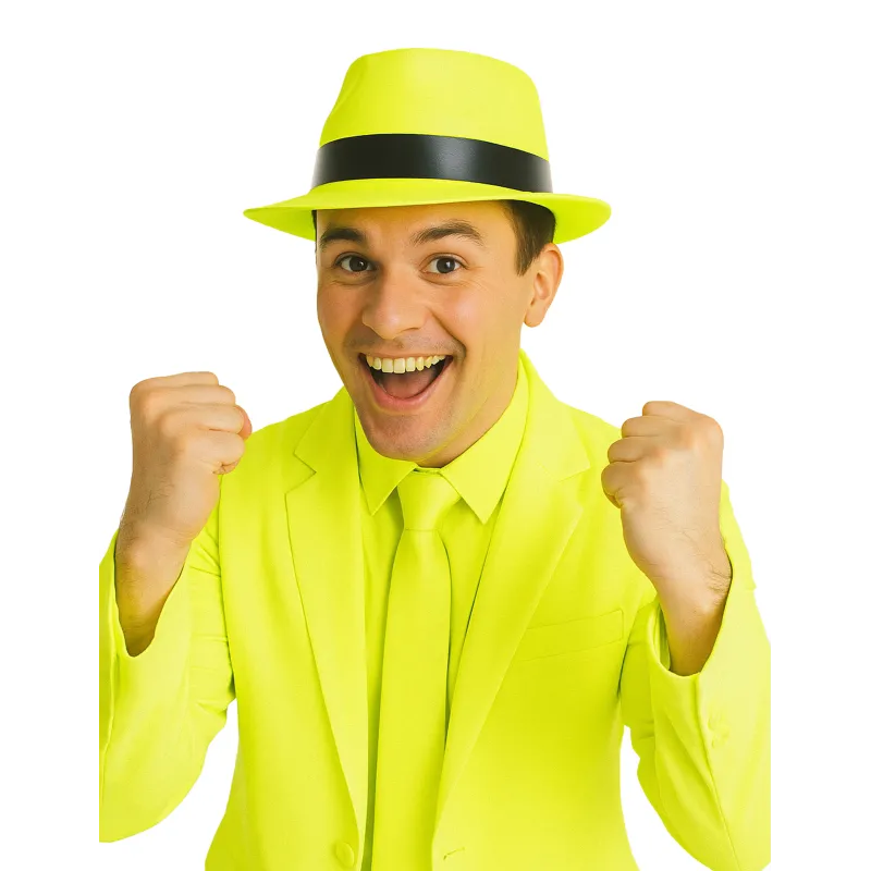 Chapeau gangster jaune fluo adulte