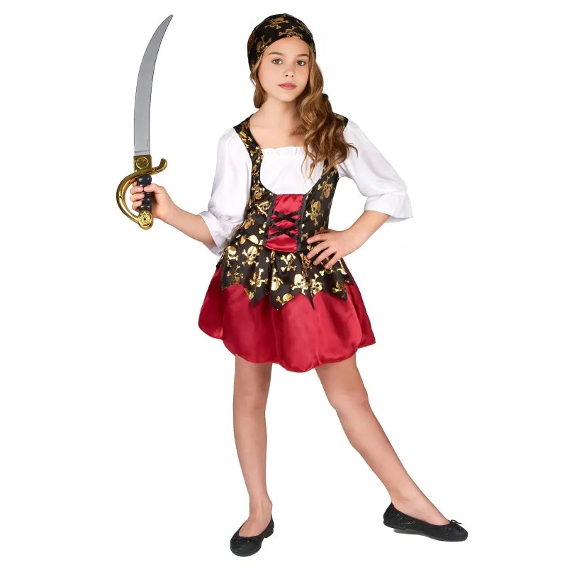 Déguisement pirate motifs dorés fille