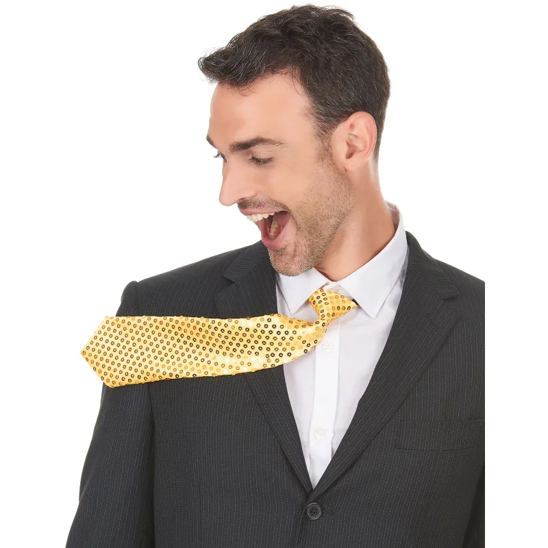 Cravate dorée avec sequins adulte