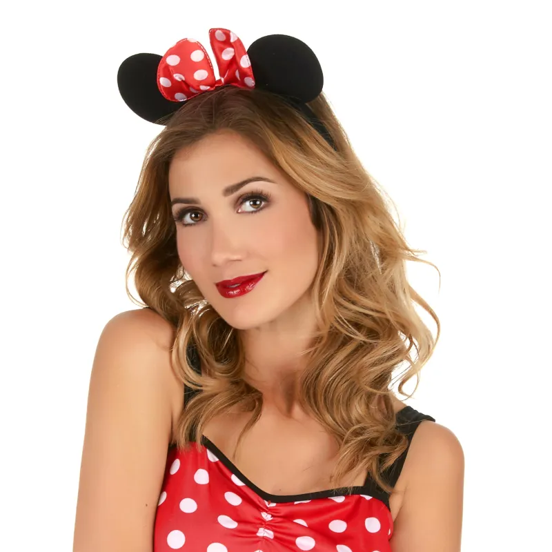 Serre-tête oreilles de souris avec noeud à pois femme