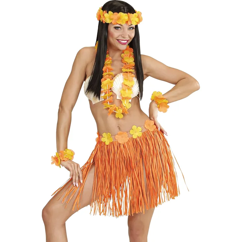 Kit hawaïen orange et jaune adulte