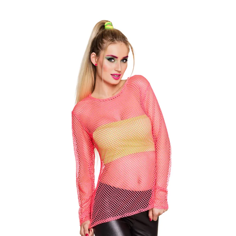 T-shirt fluo rose années 80 femme