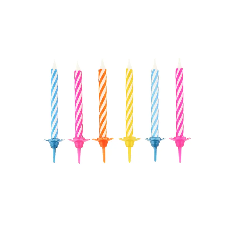 10 Bougies anniversaire colorés avec bobèches 6 cm