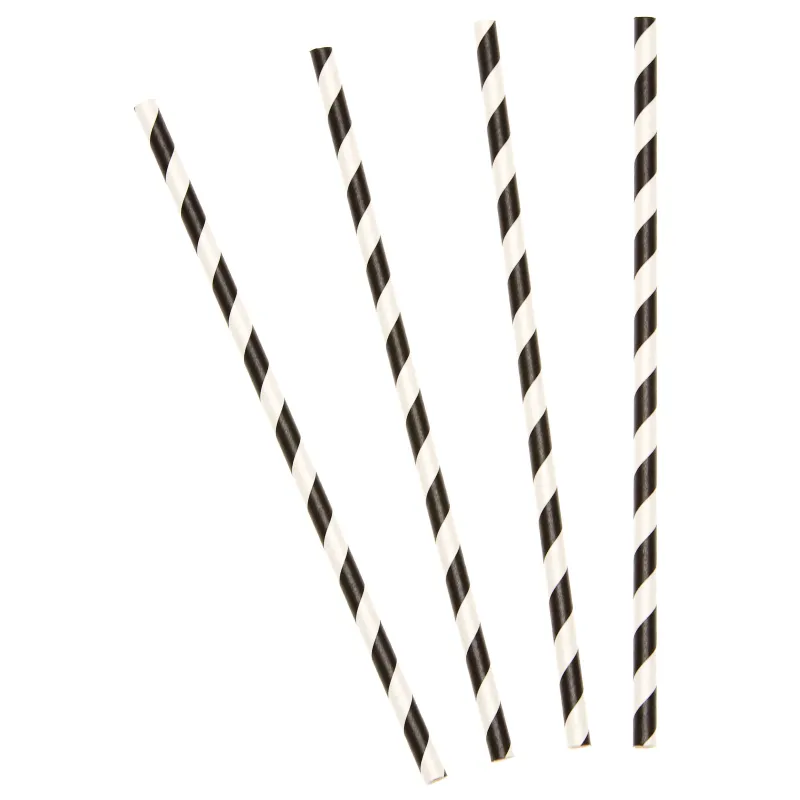 10 Pailles en carton rayées noires 19