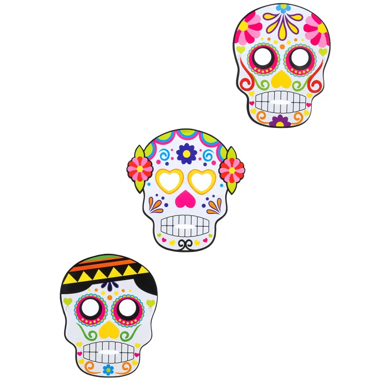 3 Masques en cartons assortis Dia de los muertos adulte Halloween