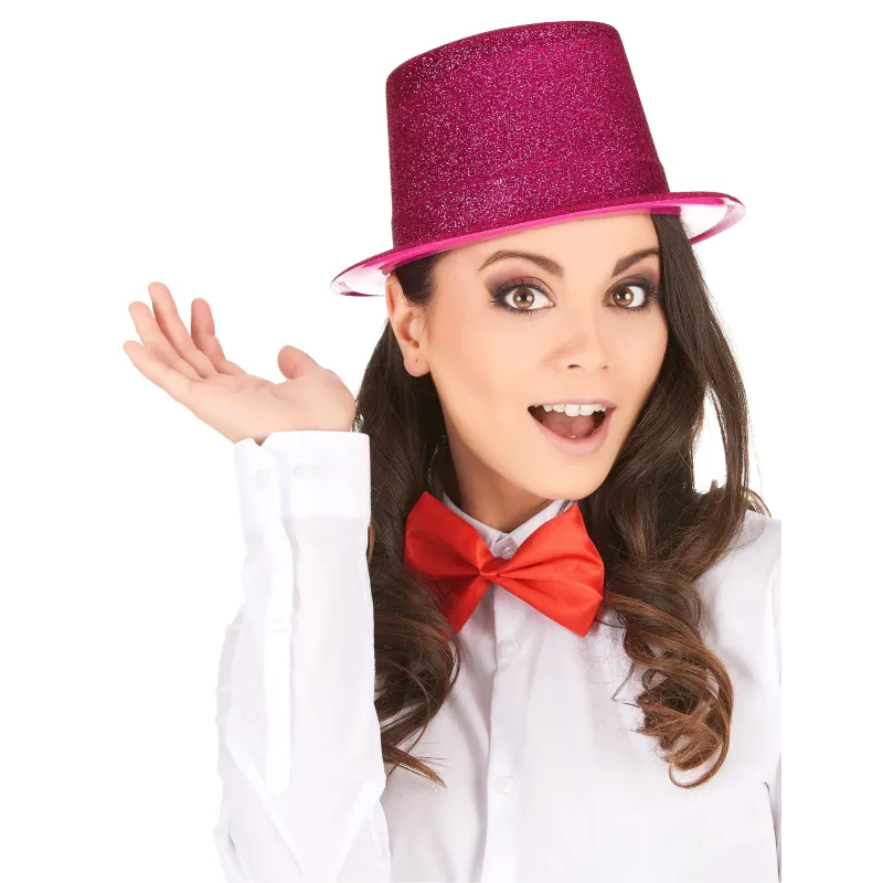 Chapeau haut de forme plastique pailleté fuschia adulte