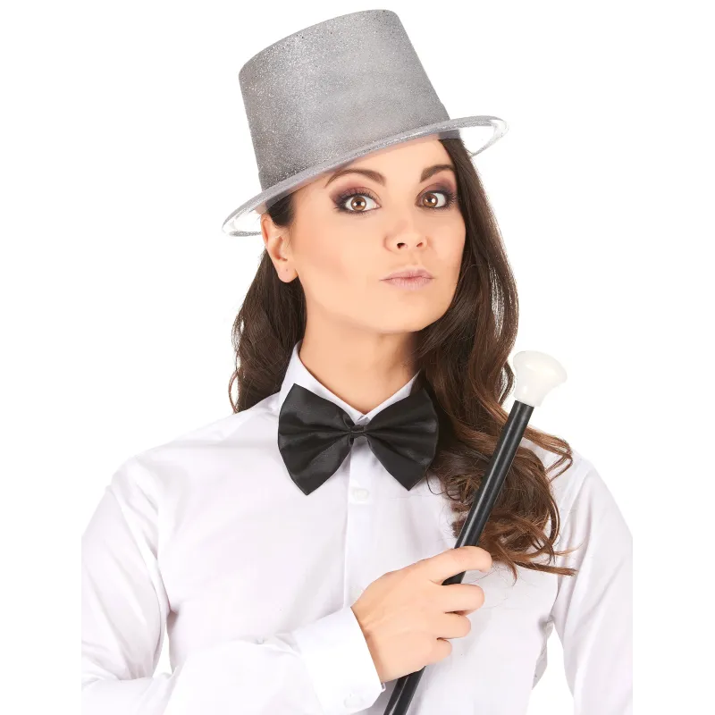 Chapeau haut de forme plastique pailleté argent adulte