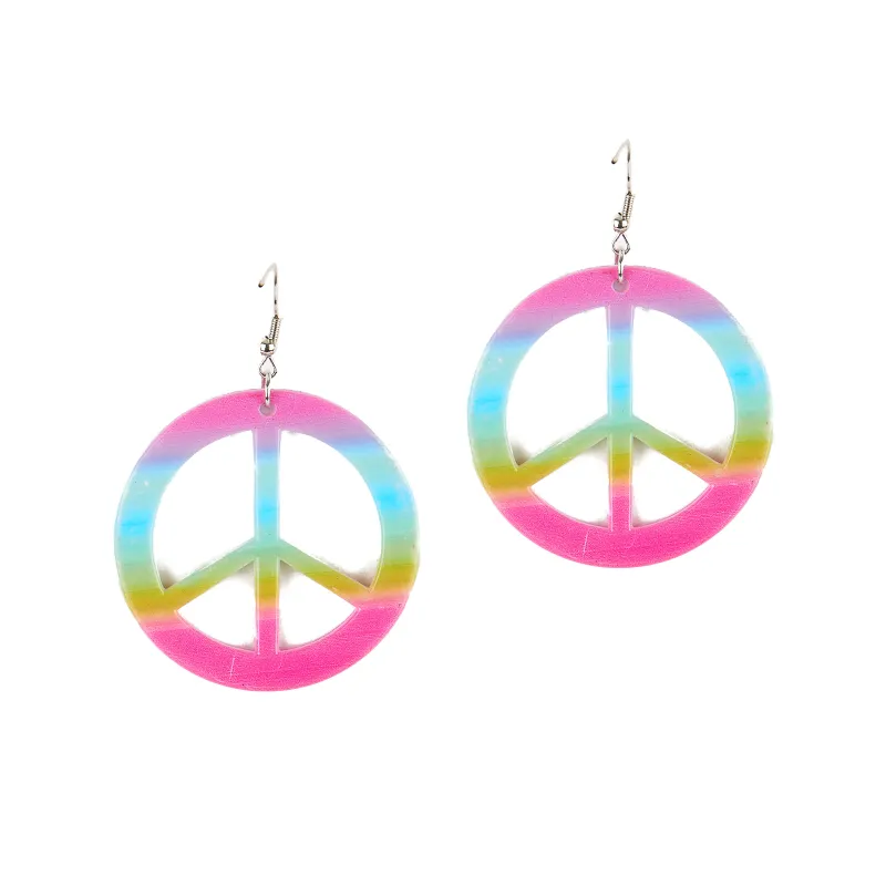 Boucles d'oreilles peace et love multicolores plastique adulte