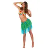 Jupe hawaïenne courte verte et bleue avec fleurs adulte
