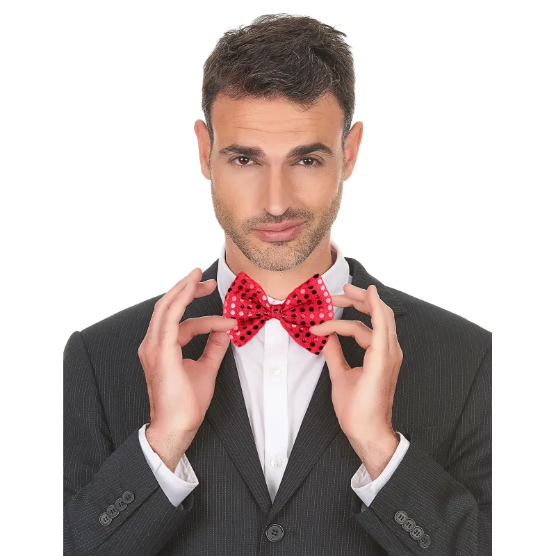Noeud papillon rouge avec sequins adulte