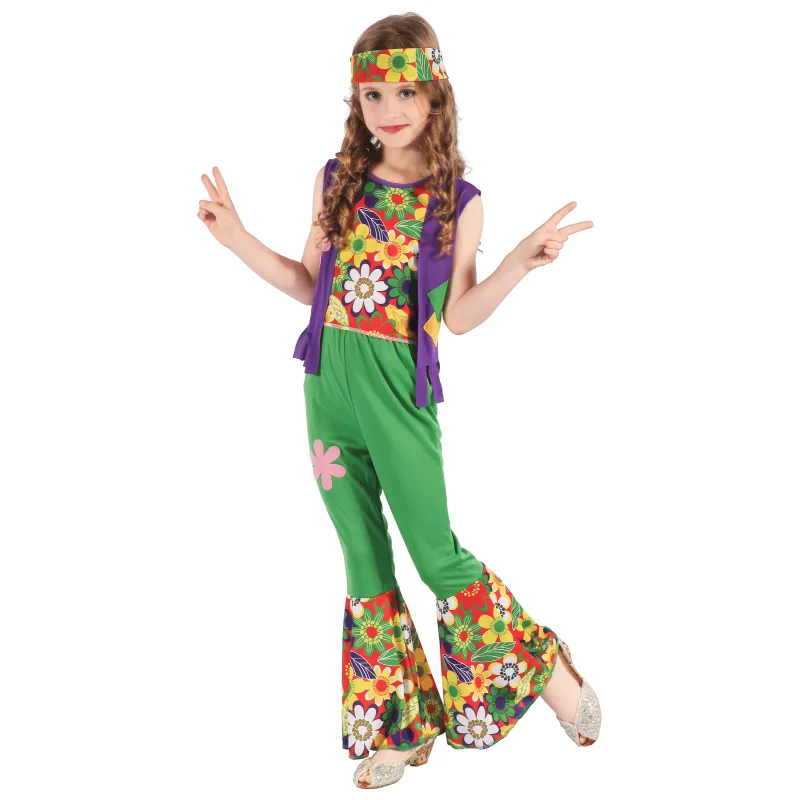 Déguisement hippie flower power vert fille