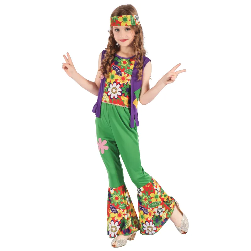 Déguisement hippie flower power vert fille
