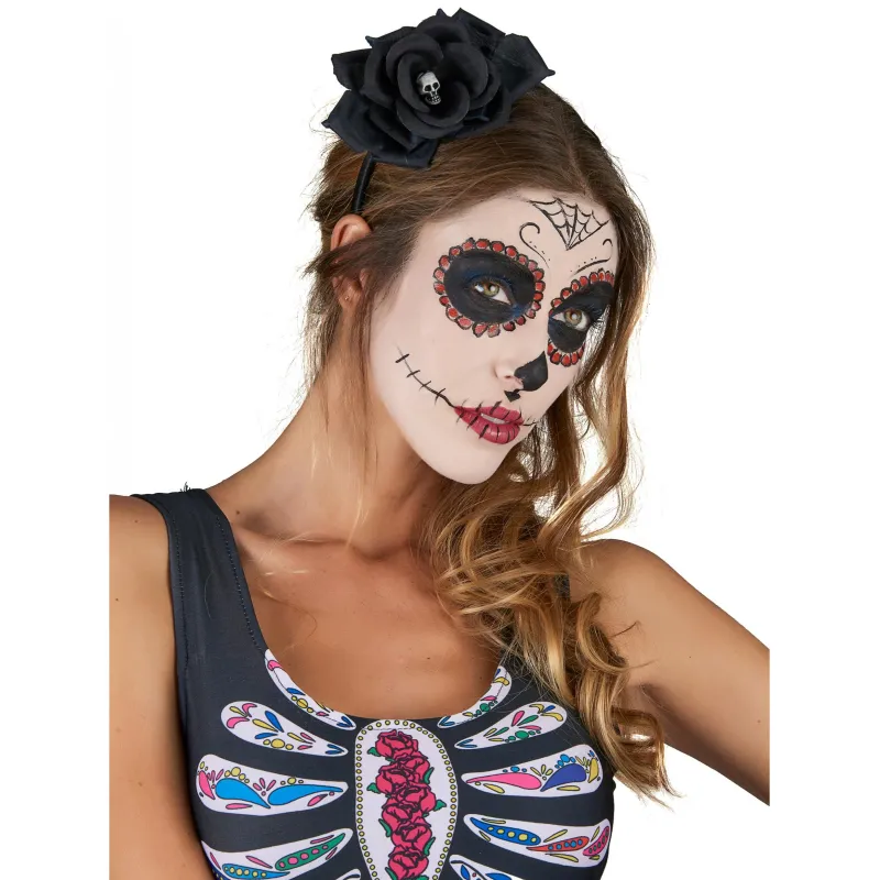 Serre-tête rose noire Dia De Los Muertos adulte