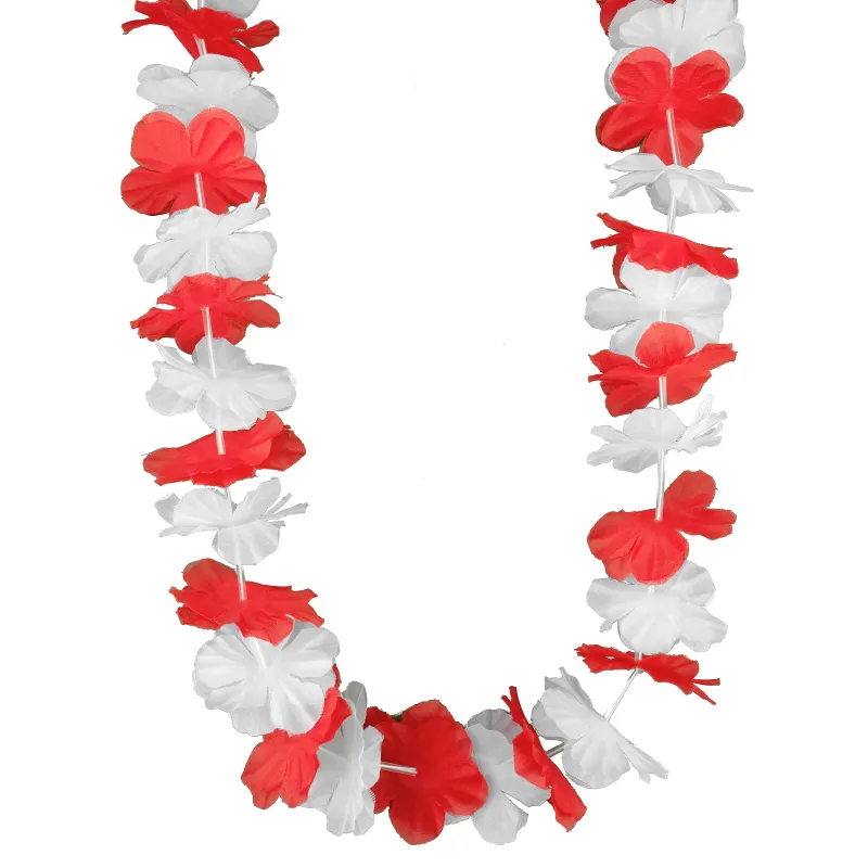 Collier hawaï supporter rouge et blanc adulte