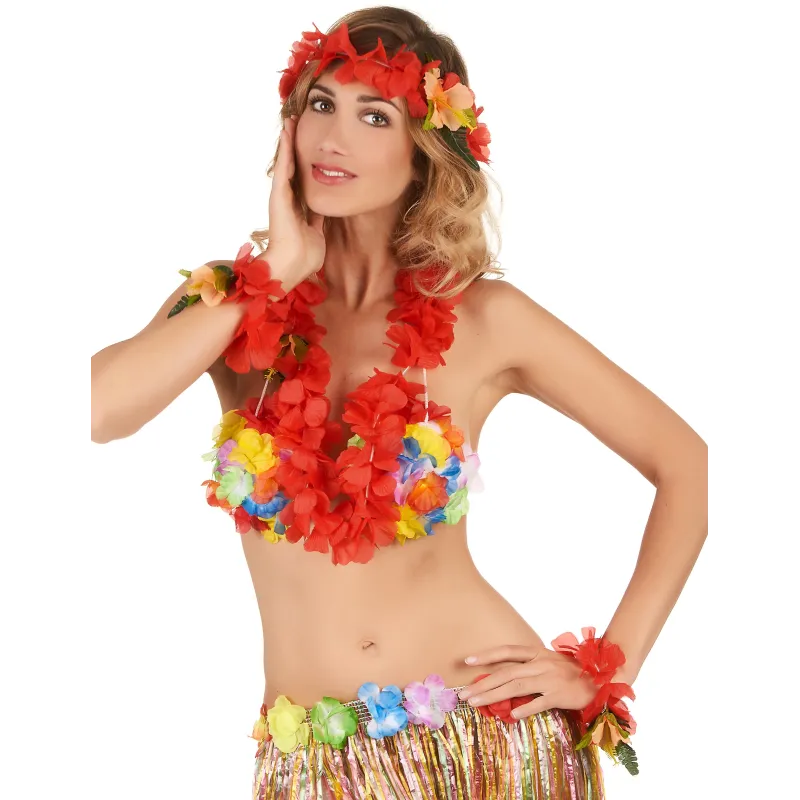 Set floral Hawaï rouge adulte