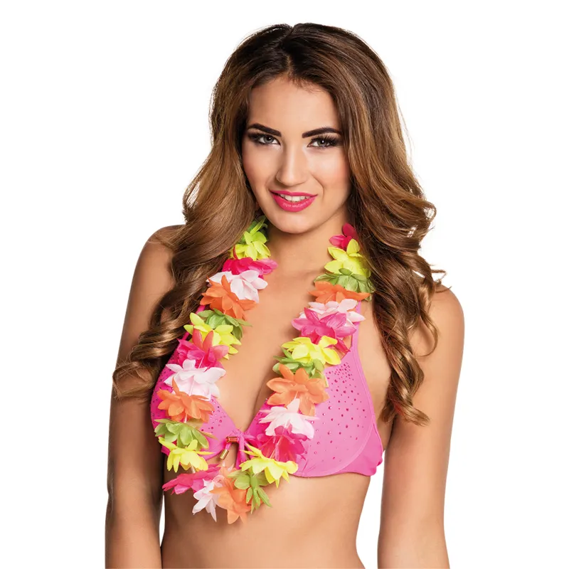 Collier Hawaï coloré fluo adulte