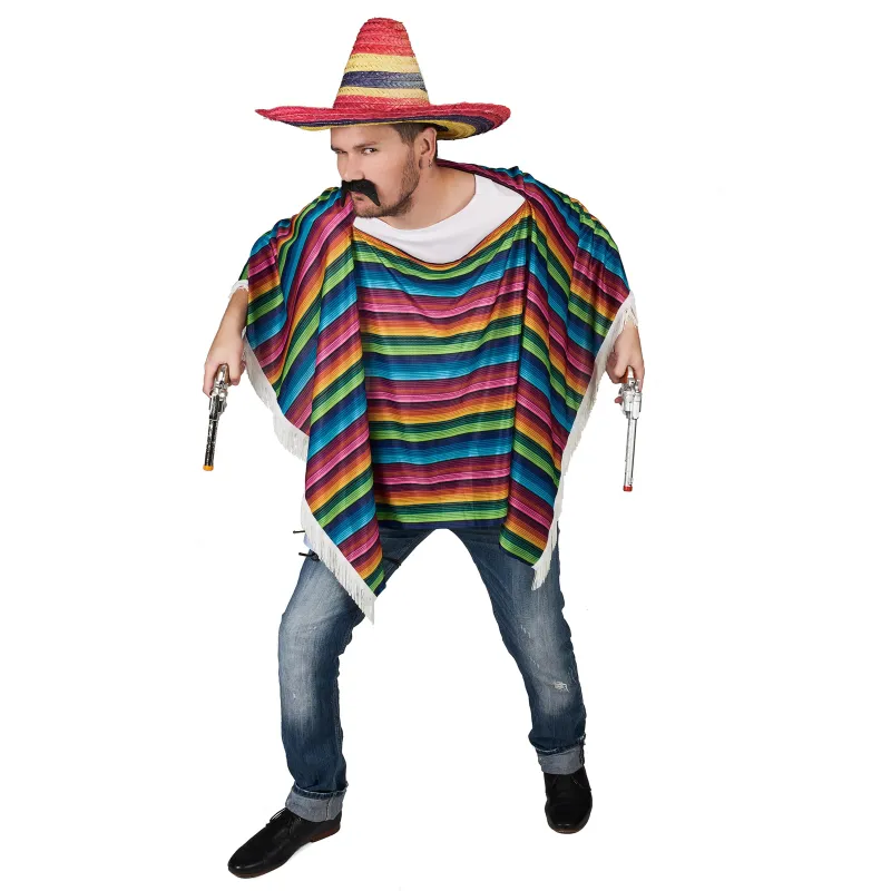 Poncho de Mexicain multicolore à franges adulte