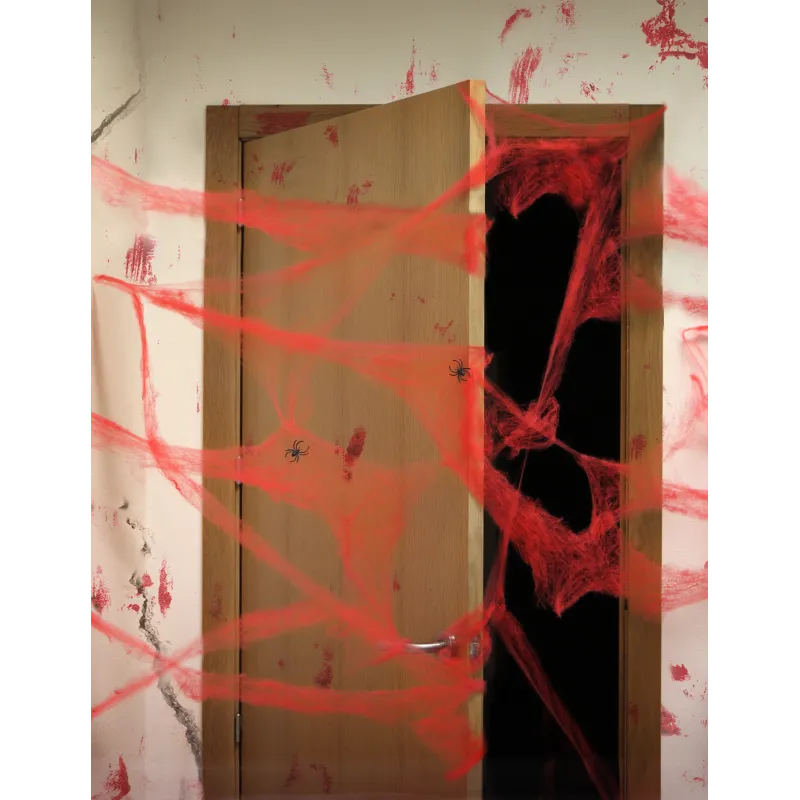 Décoration toile d'araigné rouge avec araignées 20 g Halloween