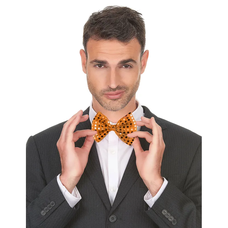 Noeud papillon orange avec paillettes adulte
