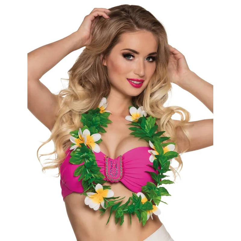 Collier fleurs blanc et vert adulte