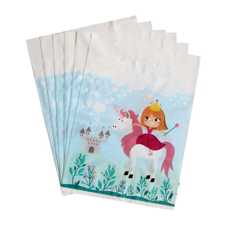 6 Sacs cadeaux en plastique princesse 15 x 23 cm